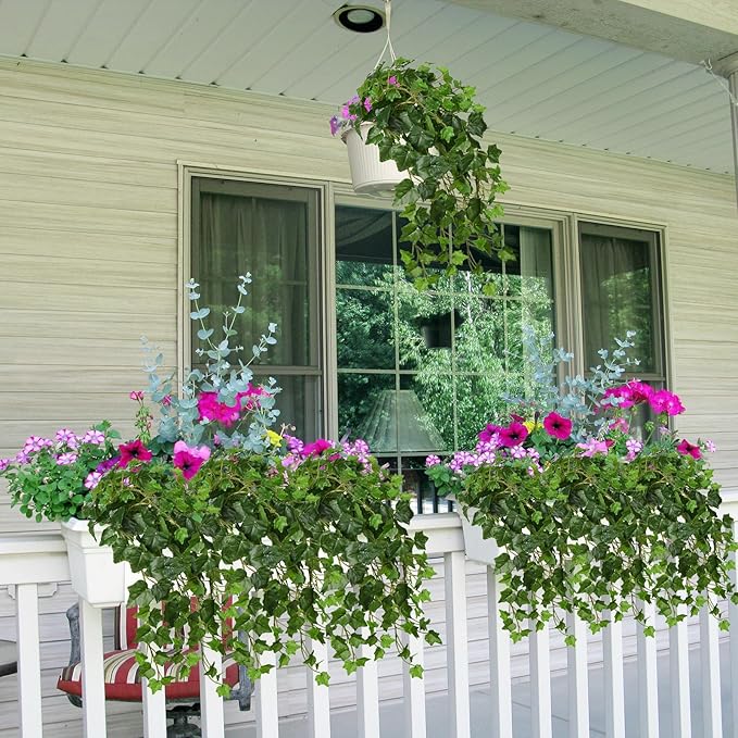 Hollyone 2pcs Artificial Hanging Plants 24" Fake Ivy Vine Faux Ivy Leaves Hanging Plant Greenery for Wall House Room Patio Indoor Outdoor Home Shelf Office Wedding Decor