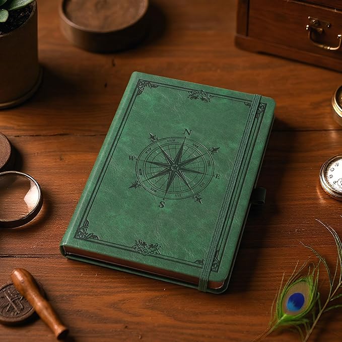 AHGXG Thick Journal Lined Notebook for Men - 320 Numbered Pages A5 College Ruled Notebook for Writing, 100gsm Paper, Vintage Leather Hardcover, for Women Work Office School, 5.75'' X 8.38''- Dark Green