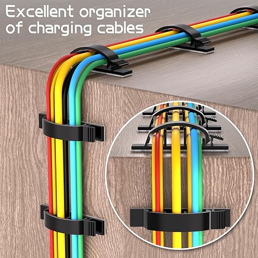XHF 50pcs Adhesive Cable Wire Clips Black, Outdoor Cable Management Wire Organizer Cord Holder for Under Desk, Car, Wall, TV PC Ethernet Cable