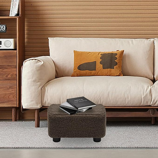 CAROLMADE Small Foot Stool Ottoman Footstool with Legs Under Desk Footrest for Living Room Bedroom and Office, Soft Brown