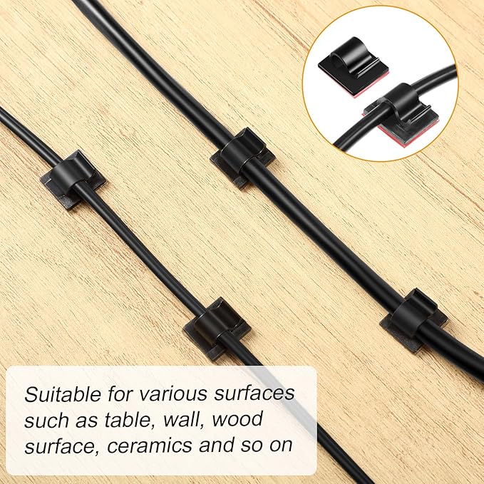 16 Pcs Cable Management Organizer Kit Include Retaining Wire Clips Wire Organizer Sleeve Cable Ties Headphone Hanger Holder for Computer (Black)