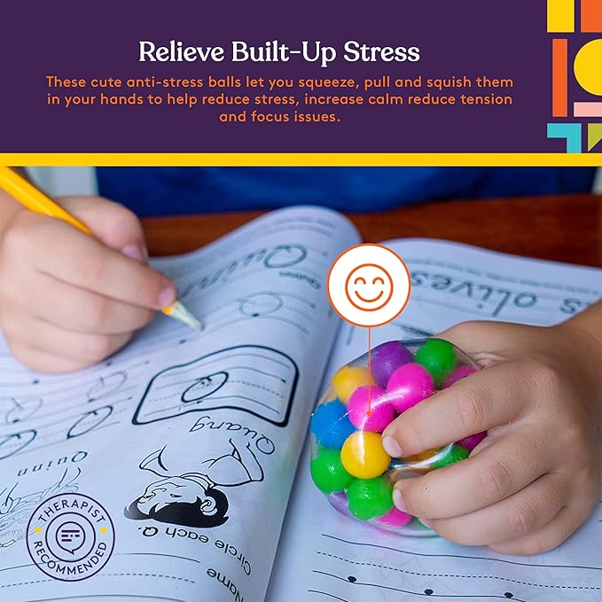 Squishy Stress Ball Squeeze, Color Sensory Toy, Relieve Tension, Anxiety, Home, Travel and Office Use, Fun for Kids and Adults (4-Pack)