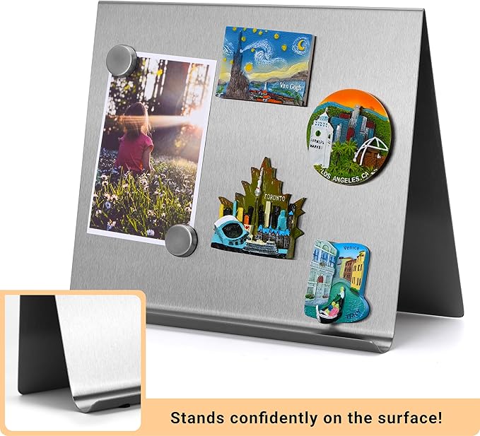 Large Magnetic Bulletin Board – Dry Erase Memo Board with Stand – Tabletop Metal Easel for Magnet Display – 12x10 Inches + 4 Magnets