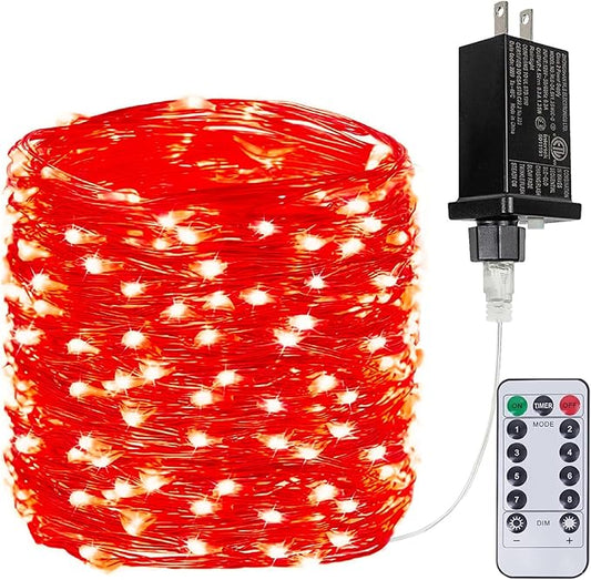 66Ft 200 LED Fairy Lights Plug in, Waterproof String Light Outdoor 8 Modes Christmas Lights Bedroom Decor with Remote, Twinkle Light with Timer for Girl's Room Christmas Decorations (Red)