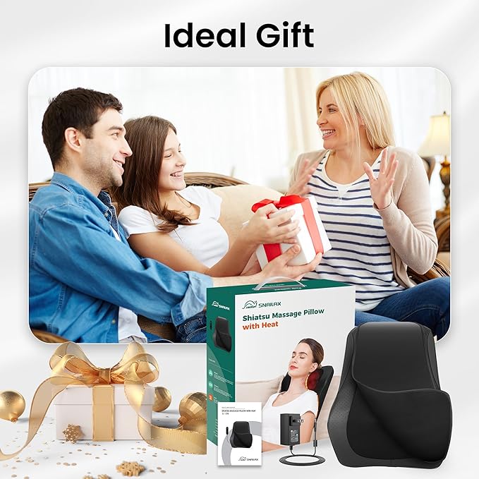 Snailax Back Massager for Back Pain Deep Tissue, Shiatsu Neck and Back Massager with Heat, Vibration, Kneading Massage Pillow for Neck, Shoulder, Gifts for Mom, Dad
