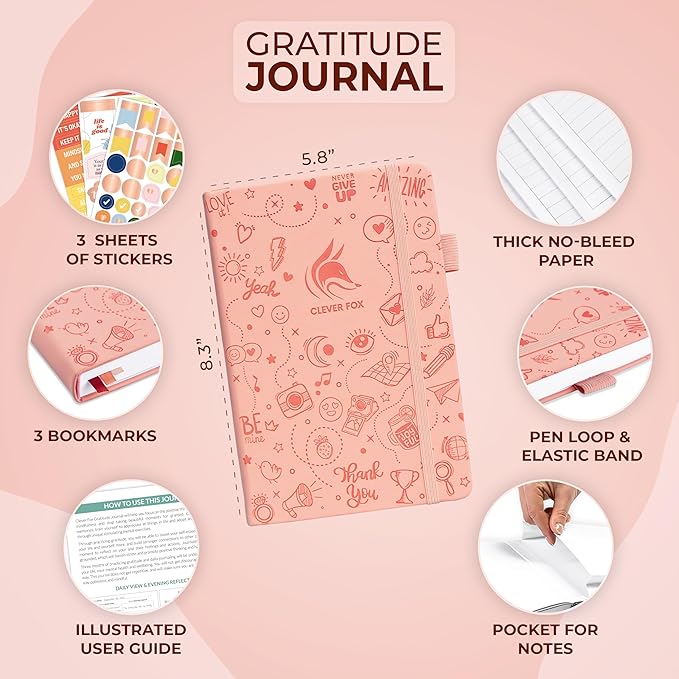 Clever Fox Gratitude Journal – Happiness, Positivity & Affirmation Daily Journal – Inspirational Daily Notebook – 3 Months, A5 (Light Pink)