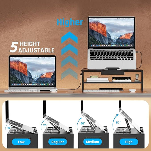 Adjustable Wood Laptop Stand, Ergonomic Height Angles Computer Stand, Riser Holder Notebook Stand for Desk Compatible with Air, Pro, Dell, HP, Lenovo More 10-17.3" Laptops, Black