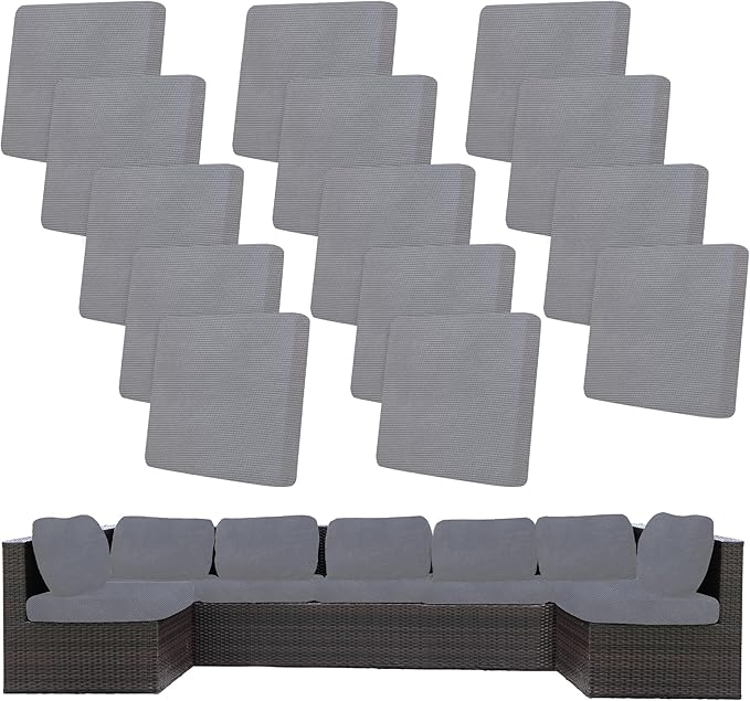 14Pcs Stretch Patio Cushion Covers,Outdoor Couch Covers Replacement,Outdoor Couch & Sofa Slipcovers,for Patio Furniture Cushion Covers,Washable Reusable Furniture Protector (Grey,Cover Only)
