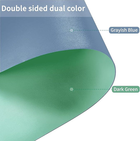 Leather Table Cover,1.8mm Thick,24x60 Inch Desk Cover,Large Desk Mat,Table Protector,Table Cover Protector,Desk Protector,Table Pad,(Grayish Blue+Dark Green,24x60)