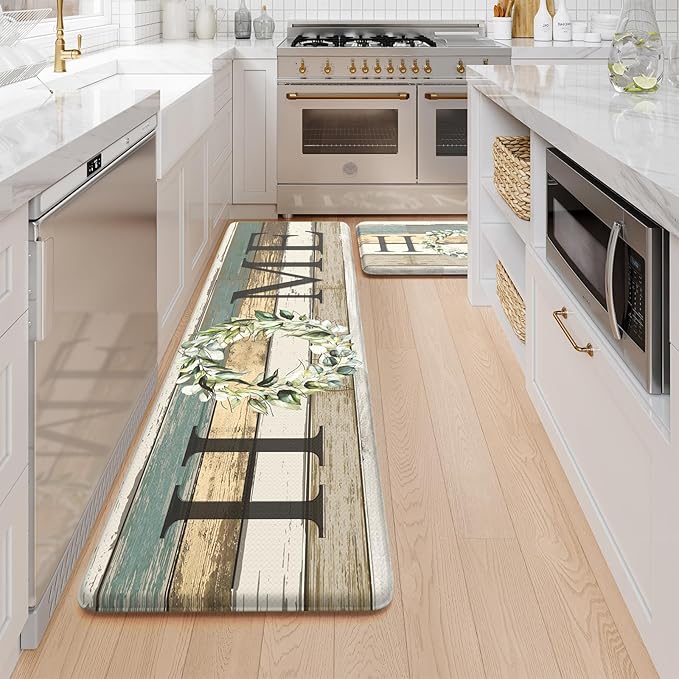 KIMODE Anti Fatigue Kitchen Mats, Farmhouse Kitchen Rugs Sets of 2,Non Slip Waterproof Kitchen Floor Mats,Ergonomic Cushioned Comfort Standing Mat for Home,Laundry,Office,Sink,Desk