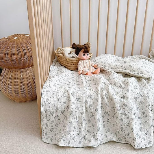 BuLuTu 2-Layer Muslin Toddler Blanket Soft Lightweight Baby Blankets Quilt Cotton Muslin Crib Blanket for Toddlers Boys Girls Reversible Glorios Pattern,47"x51"