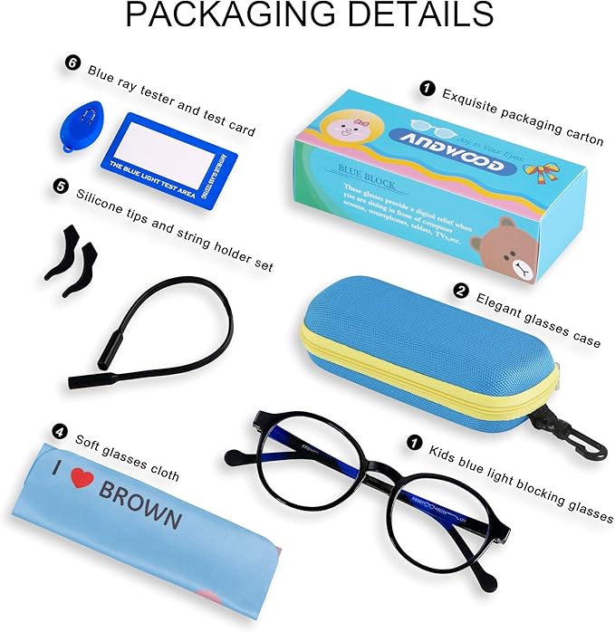 ANDWOOD Blue Light Glasses Kids Girls Boys Computer Gaming Anti Blue Ray Polarized sunglasses Age3-12