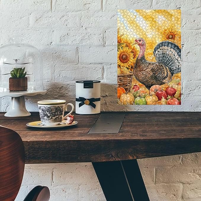 500 Piece Wooden Jigsaw Puzzle Turkey Thanksgiving Challenging Family Game Night Stress Relief Educational Toy Perfect Home Decor & Time Killing Gift 20.4x15 Inch