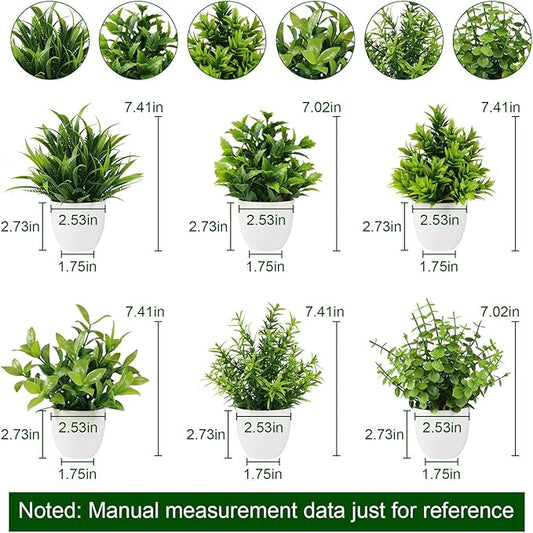 Artificial Plant 6PCS Small Fake Plant Greenery Potted Plant Cute Indoor Faux Plant Houes Office Table Desk Bathroom Decor Plants