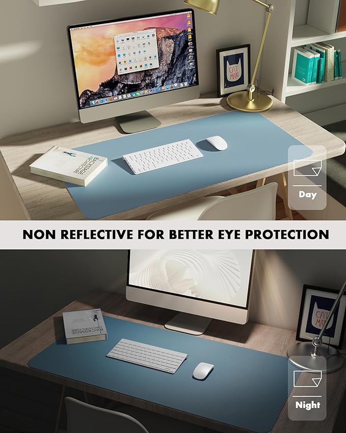 YSAGi Double-Sided Desk Pad, Leather Desk Mat, Eco Cork Desk Pad Protector, Large Mouse Pad for Desk, Waterproof Desk Blotter Pad, Desk Writing Pad for Office Work/Home(Cork+Blue Grey, 47.2" x 23.6")