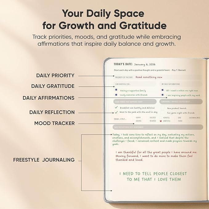 Best Daily Journal for Men & Women for Mindfulness, Productivity, Happiness & Self Care | Gratitude Journal, Affirmation Journal, Positivity Journal, Manifestation Journal, Self-Care Journal, Habit Tracker & Daily Journal with Prompts (Gray)