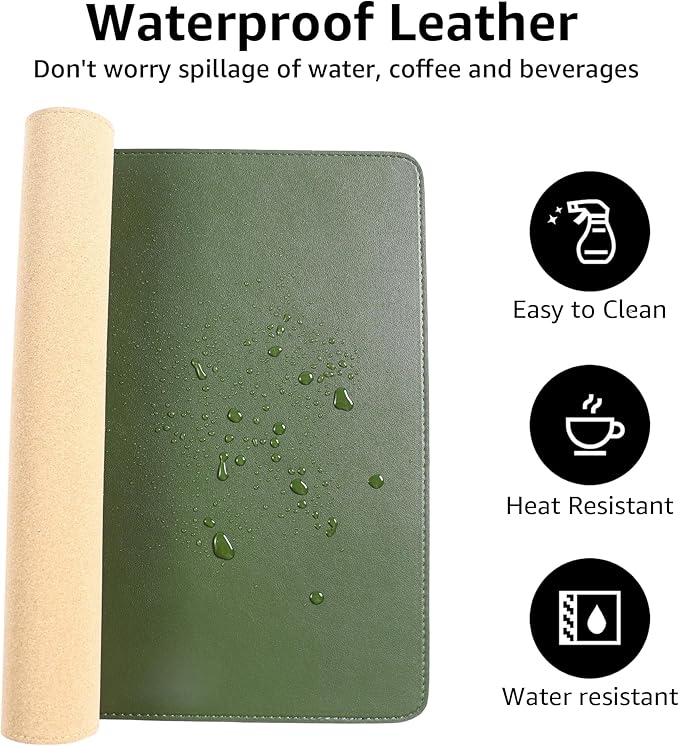 PU Leather Desk Mat, Large Mouse Pad with Cork Base, Writing Desk Blotter, Desk pad for Keyboard and Mouse,Keyboard mat for Desk Decor-Computer Mouse Pad(Dark Green, 31.5x15.7in)