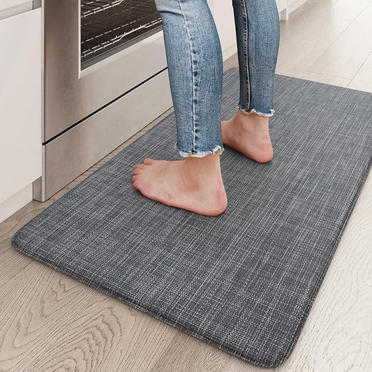 KIMODE Anti Fatigue Kitchen Mat 17.3"x29", Dark Blue Farmhouse Kitchen Floor Mats Non Slip, Textilene Kitchen Mat for Floor Non Slip, Memory Foam Standing Mat for Laundry Office Sink Desk
