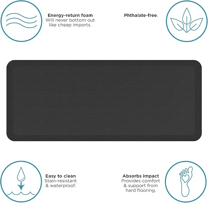 NewLife by GelPro Anti-Fatigue Designer Comfort Kitchen Floor Mat, 20"x48", Grasscloth Charcoal Stain Resistant Surface with 3/4" Thick Ergo-Foam Core for Health and Wellness