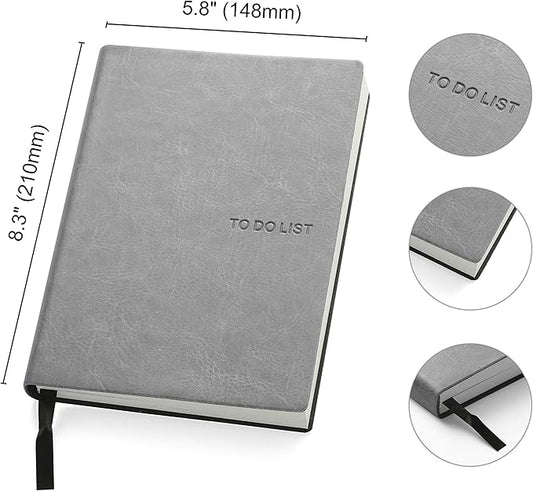 Daily to Do Checklist Notebook, Task Management, Organizer Planner, Hardcover, Ribbon Bookmark, 5.8 x 8.3”, A5 size, 110 Sheets (Grey)