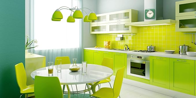 Infinity Instruments Square Silent Retro 9 inch Mid Century Modern Kitchen Diner Retro Wall Clock Quartz Sweep Movement (Green)