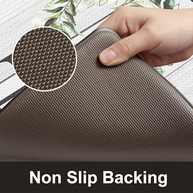 KIMODE Farmhouse Kitchen Mat 2PCS Anti Fatigue Kitchen Runner Rug Sets Non-Skid Waterproof Kitchen Floor Mat Cushioned Comfort Foam Standing Mat for Office,Laundry,Sink,Home