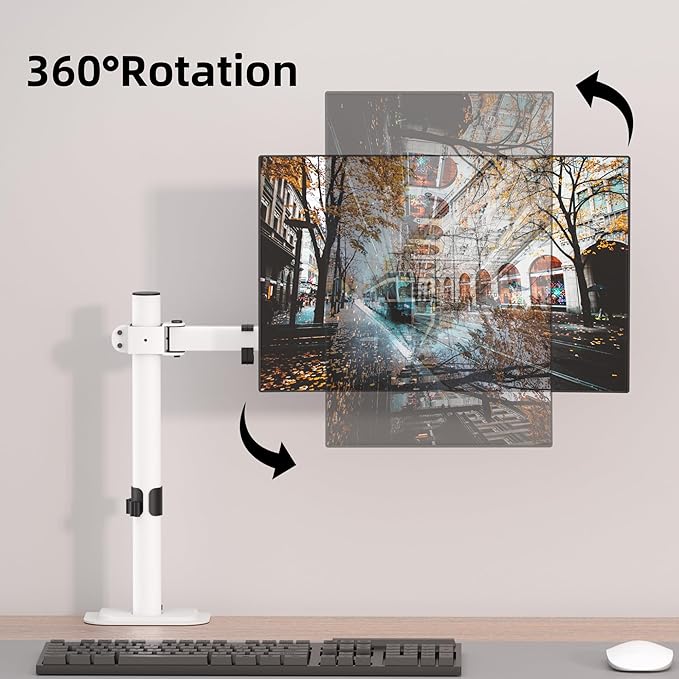 Bracwiser Monitor Mount Single Fully Adjustable Arm Monitor Arm Fits One Screen 13-32 inch 22lbs for Monitor Computer Screen 13 15 17 19 20 22 23 24 26 27 30 32 inch VESA 75 100, White(MD7421W)