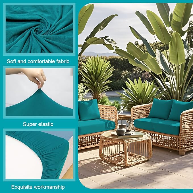14 Pcs Stretch Patio Cushion Covers,Outdoor Couch Covers Replacement,Outdoor Couch & Sofa Slipcovers,for Patio Furniture Cushion Covers,Washable Reusable Furniture Protector (Peacock Blue,Cover Only)