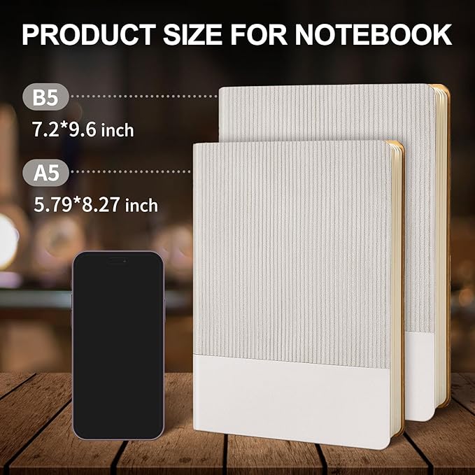 Lined Journal Notebook for Work College Ruled Note Book 7.2"x9.6" B5 PU Leather Daily Journaling 160 Pages for Women Men Writing Home School Supplies Business (B5 Lined 160pages, 06-Grey)