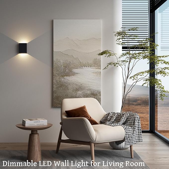 Up and Down Wall Lights for Bedroom LED Wall Lights, 6.3'' Mordern Porch Light, IP65 Waterproof Wall Lamp 10%-100% Dimmable, 120-277V, 15.5W 3000K CRI90+ (Black)