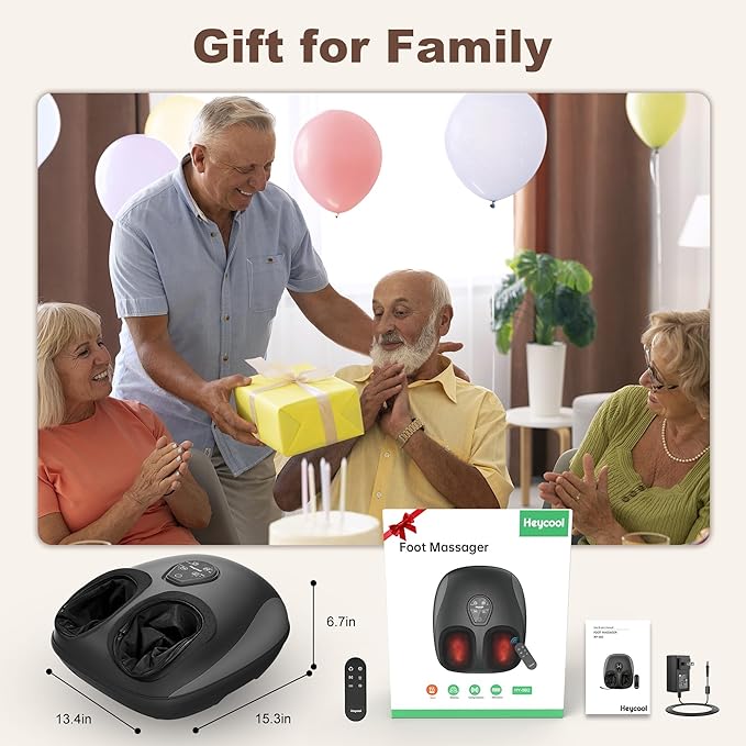 Foot Massager with Heat,Compression,Vibration, Shiatsu Feet Massager for Plantar Fasciitis,Neuropathy, Heated Foot Massage Warmer, Size 13, Gifts, Remote Control