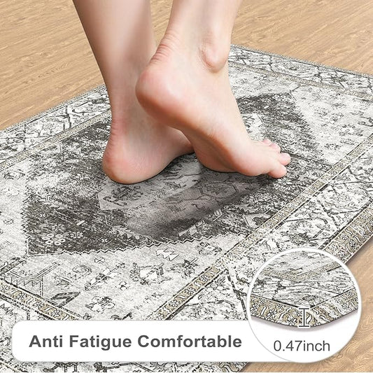 KIMDOE Kitchen Rugs 2PCS Cushioned Anti Fatigue Kitchen Mat Non-Skid Waterproof Kitchen Runner Rug Ergonomic Comfort Foam Standing Mat for Kitchen Decor,Grey