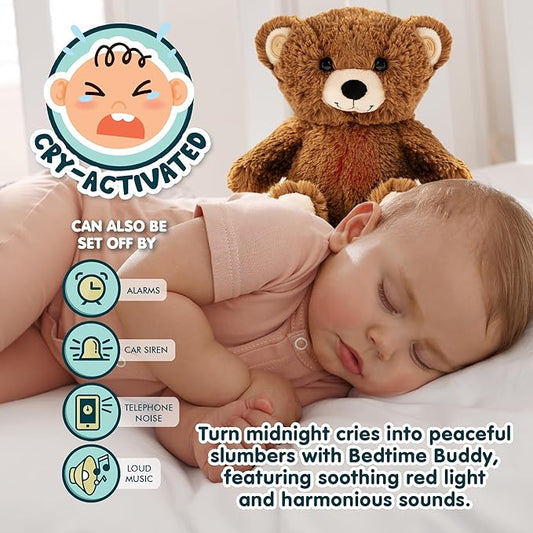 Gemma Joy Baby Sleep Soother Brown Bear for Baby – Cry Activated Heartbeat Stuffed Animal – Rechargeable Crib Soother with White Noise, Shush, Lullabies & Night Light – Newborn Essentials Must Haves