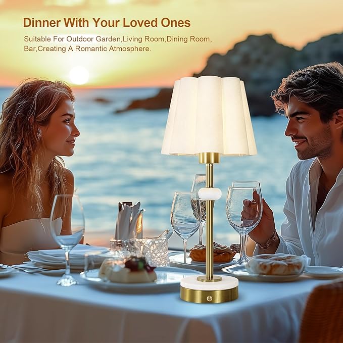 Cordless Lamp,Night Light, 4400mAh Battery Operated Lamp, Lamps for Living Room with Linen Shade, Touch Lamps for Night Stands with Marble Base, Gold Desk Lamp for Bedroom(Bulb Included)