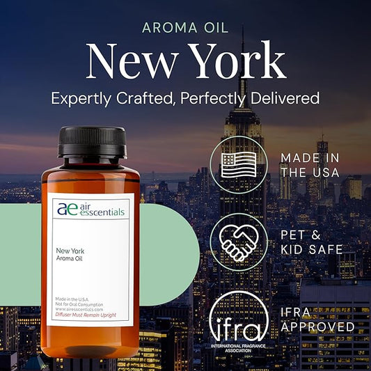New York Aroma Oil, Essential Oils Blend for Diffusers & Scent Machines, Elegant Cedarwood & Spicy Clove, Aromatherapy, Cold Air Diffuser Compatible, 300 mL