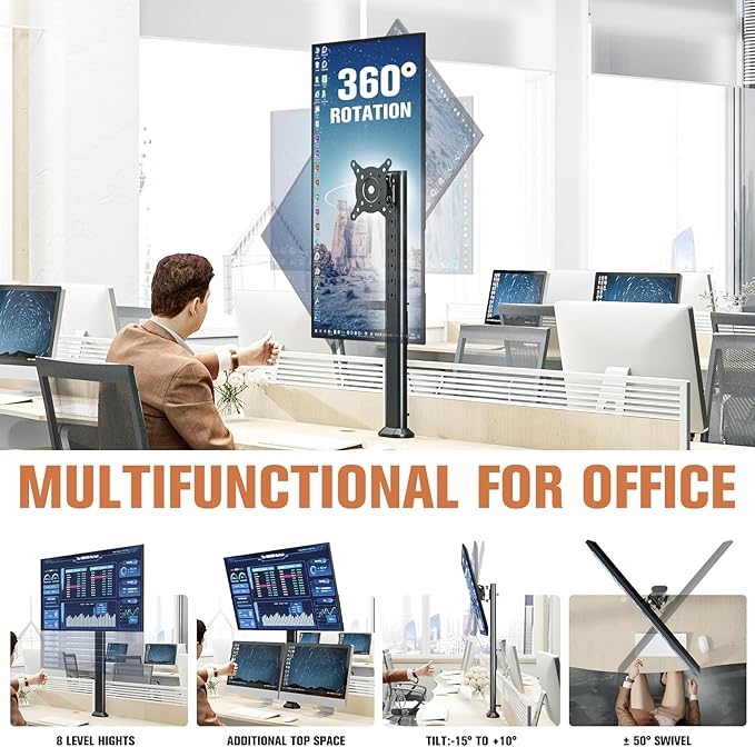 HEMUDU Single Tall Desk Monitor Arm Mount Stand Fit for 27 inch to 42 inch Flat Curved Computer Screen with Swivel, Height Adjustable, Rotation,Holds up to 77lbs, Black