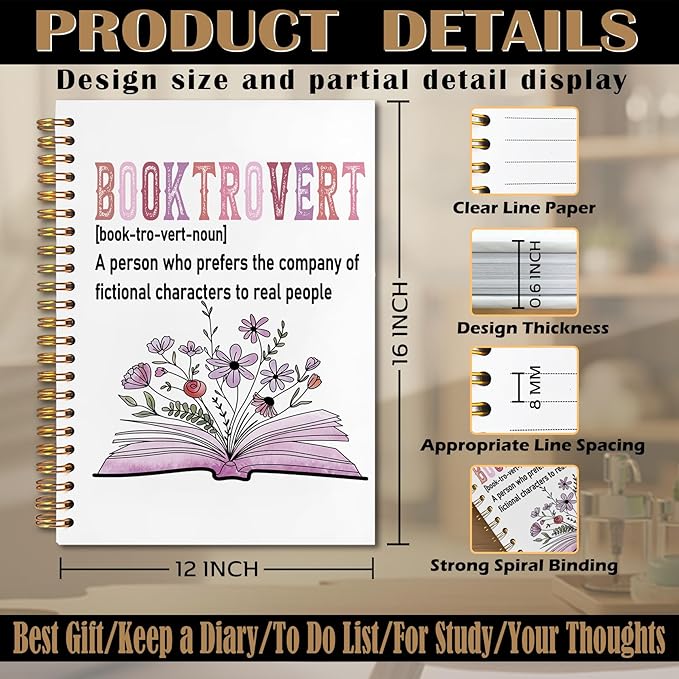 Booktrovert Definition Reading Spiral Notebook 5.5x8.3, Book Lovers Gifts, Gifts for Bookish Readers Lovers Women, Book Floral Journal Notebooks for Note Taking