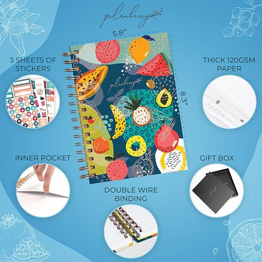 PLANBERRY Food Journal Premium – Nutrition Planner – Diet & Calorie Tracker – Meal & Exercise Diary – Weight Loss Journal (Fresh Multifruit)