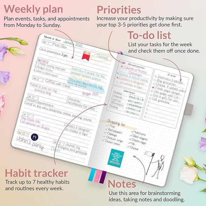 GoGirl Planner and Organizer for Women – Compact Size Weekly Planner, Goals Journal & Agenda to Improve Time Management, Productivity & Live Happier. Undated – Start Anytime, Lasts 1 Year – Gray