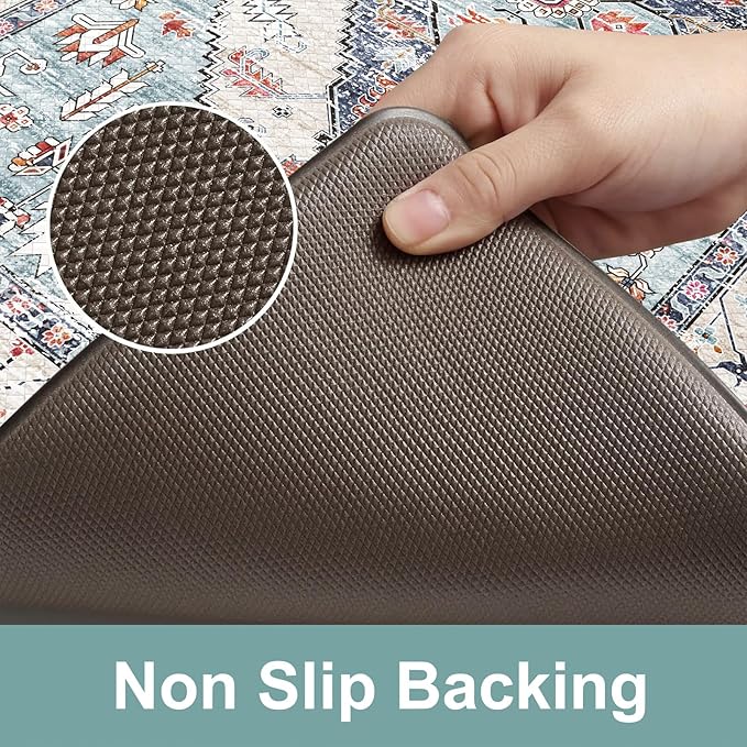 KIMODE Anti Fatigue Kitchen Mats,Boho Vintage Kitchen Rugs Sets of 2,Non Slip Waterproof Kitchen Floor Mats,Ergonomic Cushioned Comfort Standing Mat for Laundry,Office,Sink,Desk,Blue