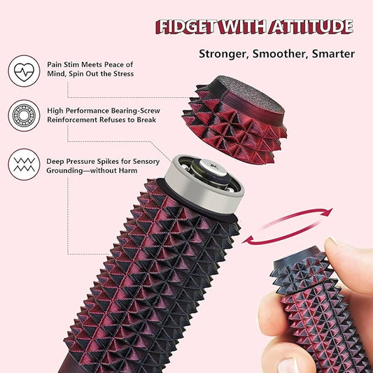 Little Ouchies Pain Fidget, Pain Stim Fidget for Adults, Spiky Sensory Stim Tool for Anxiety and Stress Relief(Black+Red Laser)