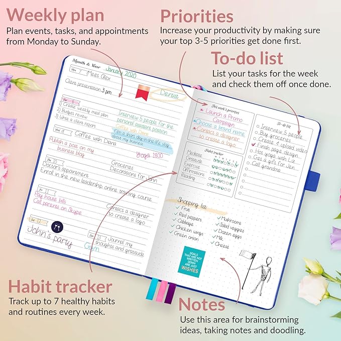 GoGirl Planner and Organizer for Women – Compact Size Weekly Planner, Goals Journal & Agenda to Improve Time Management, Productivity & Live Happier. Undated – Start Anytime, Lasts 1 Year – Royal Blue