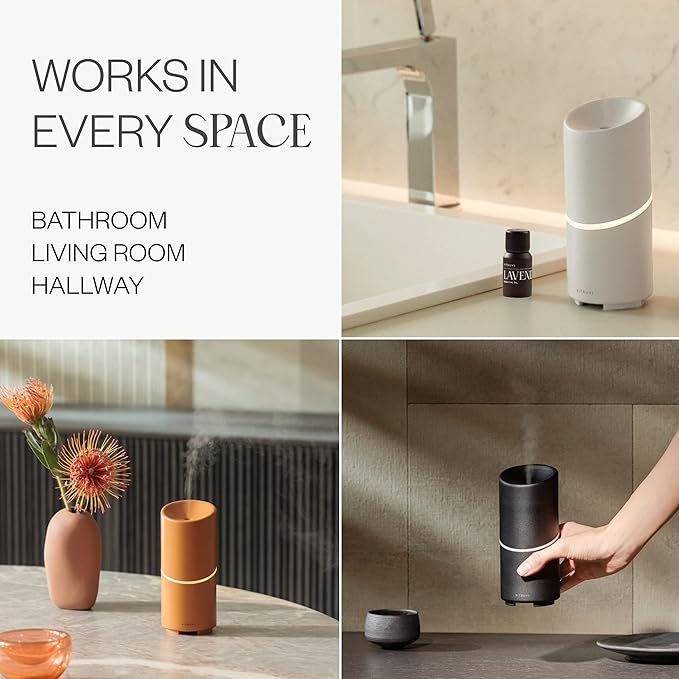 Vitruvi Move Cordless Ultrasonic Essential Oil Diffuser | Wireless Diffuser for Home Aromatherapy | 4 & 8-Hour Run Times - White