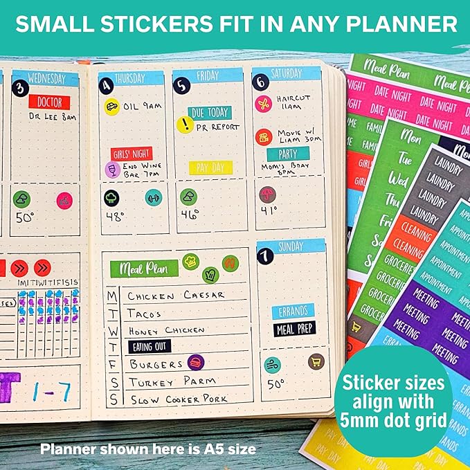 Practical Planner Stickers - Value Pack 48 Sheets, 6 Months of Aesthetic Agenda Stickers for Weekly Planner, Bullet Dot Journal - Planning, Goals, Fitness, Habit Tracking, Days