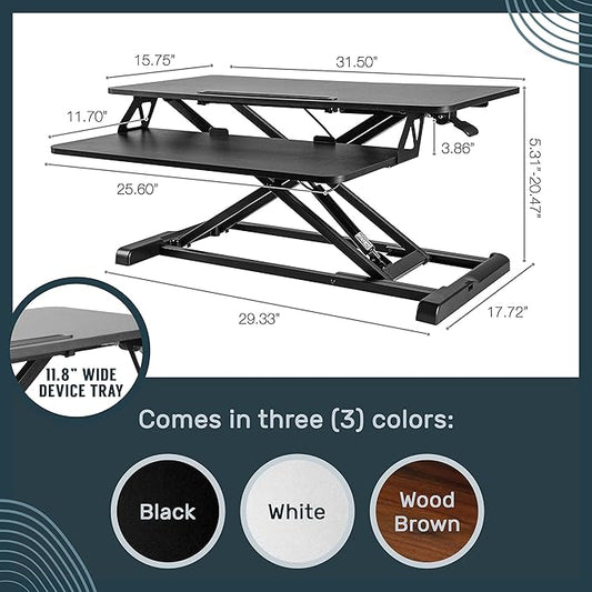 TechOrbits Standing Desk Converter - 32 Inch Adjustable Sit to Stand Up Desk Workstation, Ergonomic Desktop Riser with Keyboard Tray for Home Office Laptop, Wood Brown