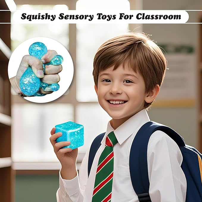 3Pcs Nice Stress Cube Stress Cubes Squishy Ice Cube Squishy Stress Cubes for Adults Glitter Stress Balls for Adults Kids Classroom Fidget Toys Birthday Gift (Pink Purple Blue)