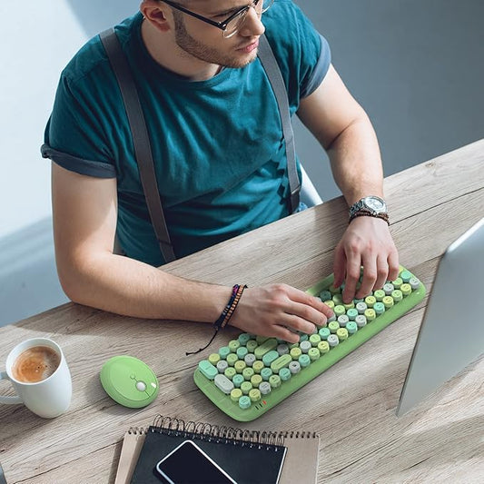 KNOWSQT Wireless Keyboard and Mouse Combo, Light Green 100 Keys 2.4 GHz Round Keycap Typewriter Cute Keyboards, USB Receiver Plug and Play, for Windows, PC, Laptop, Computer, Desktop