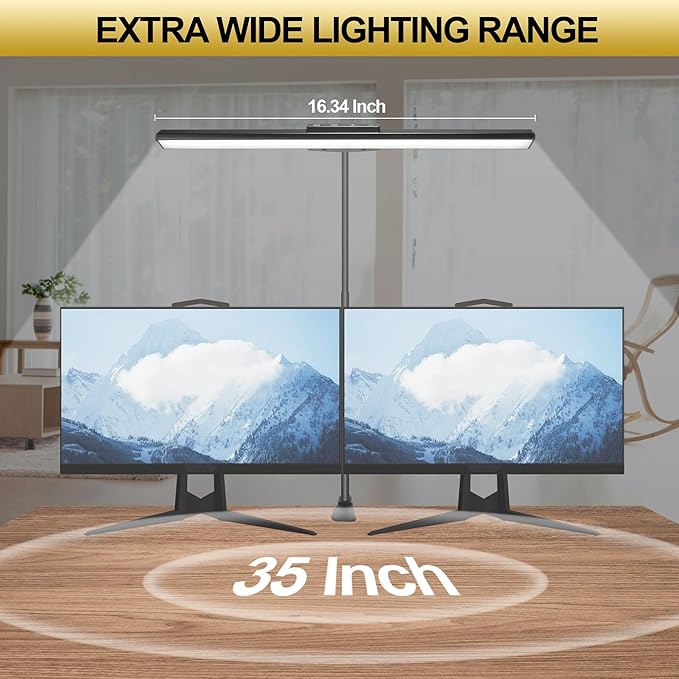 litren Desk Lamps for Home Office Desk Light with Clamp Eye-Caring 3 Colors 10 Brightness Dimmable Swing Arm Clip on Office Desk Lighting for Studying Working Painting Reading Sewing Crafting-Black