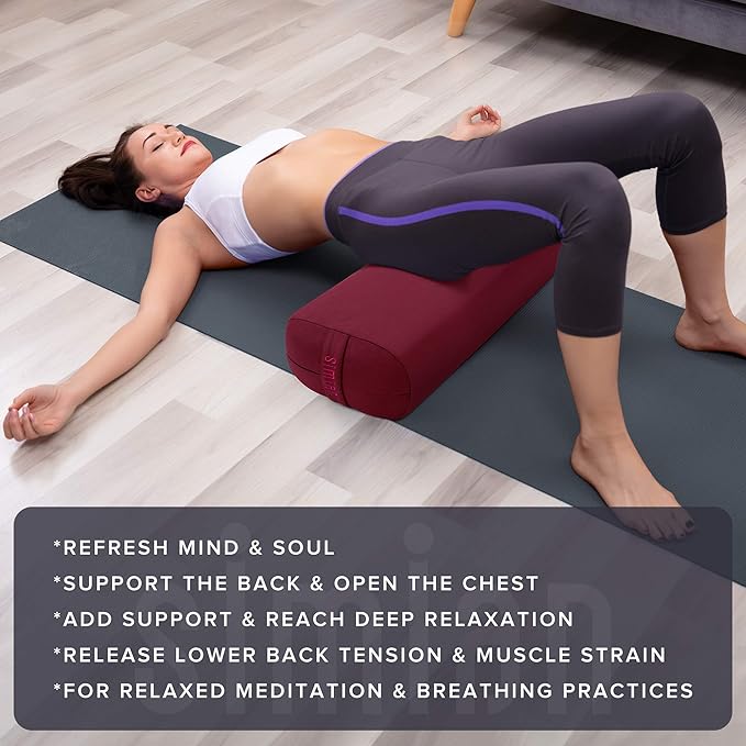 Simian Premium Meditation Bolster - Rectangular Support Cushion with Velvet Cover, Washable, for Restorative & Yin Yoga