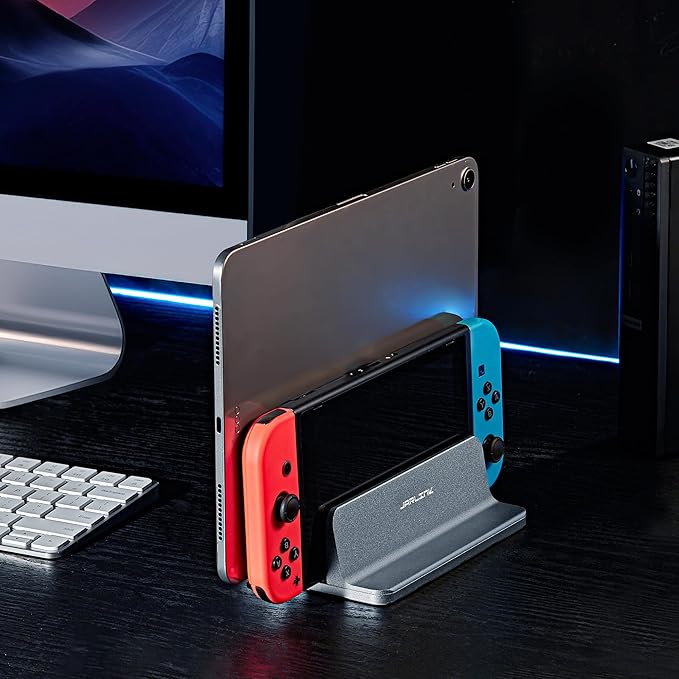 JARLINK Vertical Laptop Stand, Aluminum Laptop Holder Desktop Stand with Adjustable Dock Size (up to 17.3 inches) Compatible with All MacBook/Surface/Dell/Gaming Laptops (Gray)